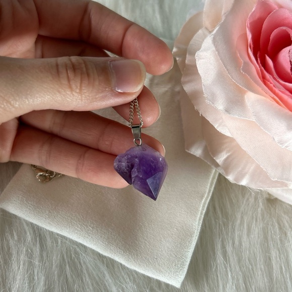 Amethyst purple gemstone pendant silver chain necklace✨ - Picture 2 of 3